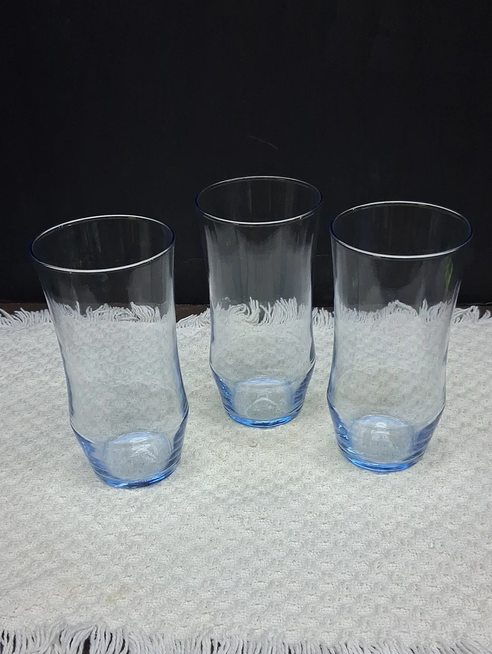 Vintage hand-painted glass pitcher & 3 blue tumblers, cottage style‎